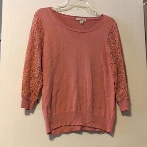 Roz & Ali Orange Sweater W/ Sheer Sleeves